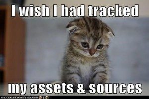 Sad kitten, with the caption, I wish I had tracked my assets and sources